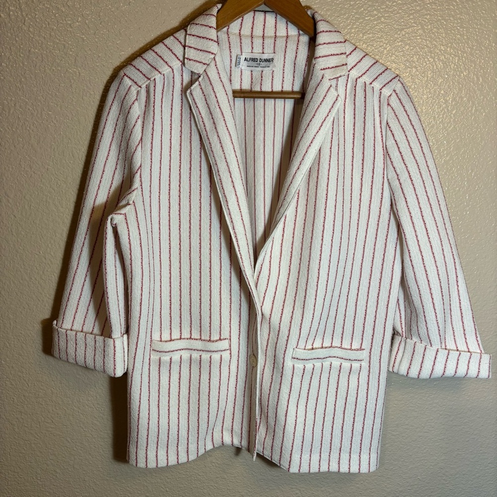 Alfred Dunner Women's Striped White and Red Blazer